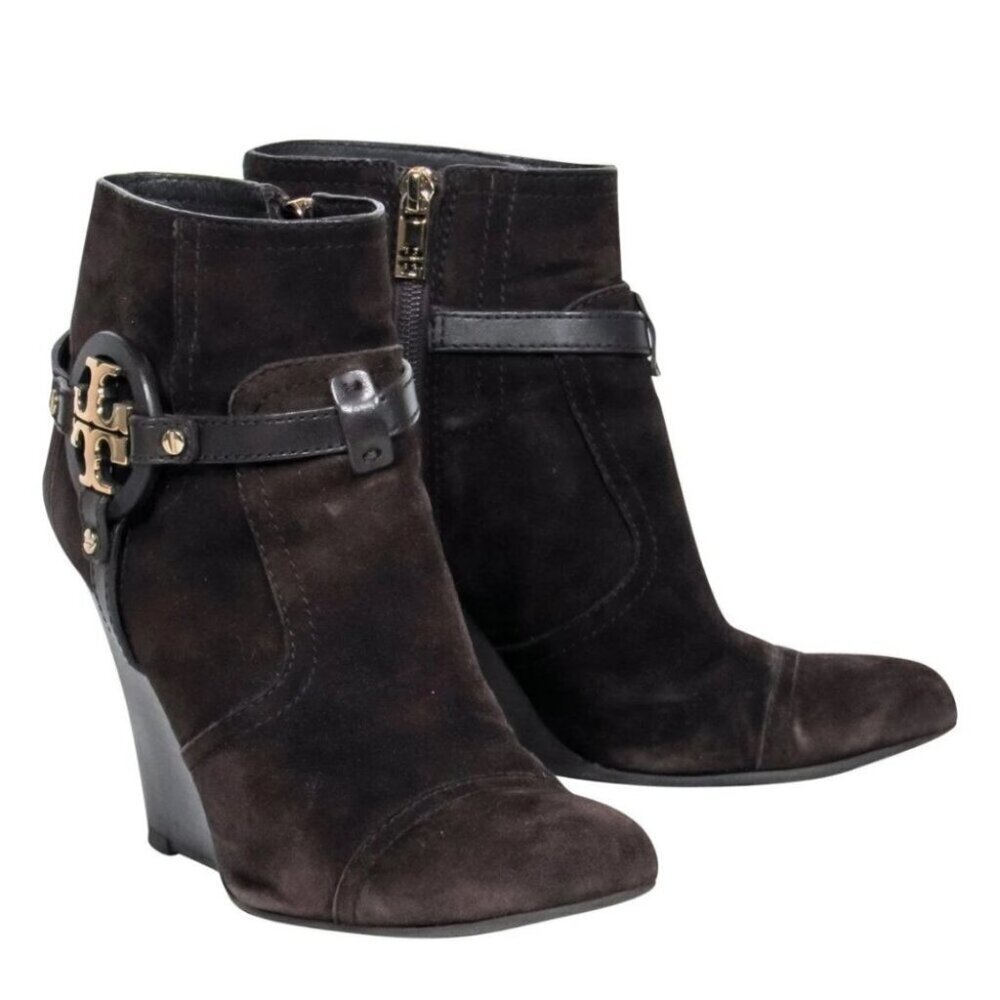 Tory Burch - Brown Suede "Aaden" Wedge Ankle Booties